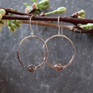 Silver hoop earrings with small gemstones by Saucy Jewelry