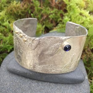 Future Vision bracelet cuff - silver, gold, and moonstone